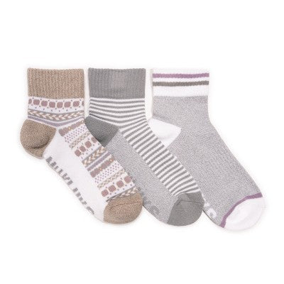 Muk Luks Women's 3 Pair Pack Quarter Crew Cotton Compression Socks
