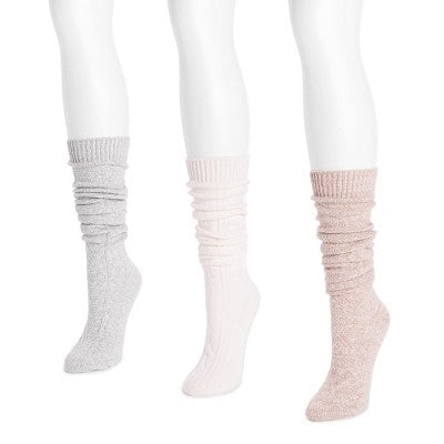 MUK LUKS Women's 3 Pair Pack Knee High Socks - Light Neutral, OS (6 - 11)