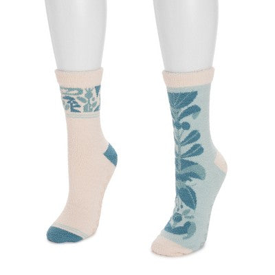 Muk Luks Women's 2 Pack Cozy Compression Socks With Gripper