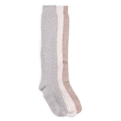 MUK LUKS Women's 3 Pair Pack Knee High Socks - Light Neutral, OS (6 - 11)