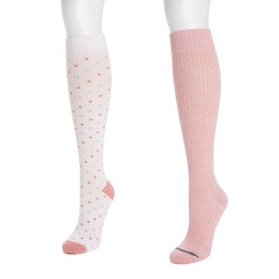 Muk Luks Women's 2 Pack Cotton Compression Knee High Socks