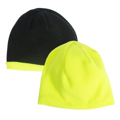  MUK LUKS Quietwear Unisex Reversible Fleece Beenie, High Vis Green/Black, One Size Fits Most