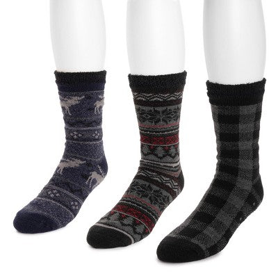  MUK LUKS Men's 3 Pair Pack Lined Lounge Sock