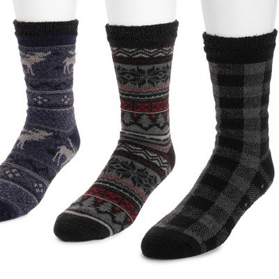  MUK LUKS Men's 3 Pair Pack Lined Lounge Sock