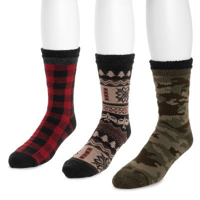  MUK LUKS Men's 3 Pair Pack Lined Lounge Sock