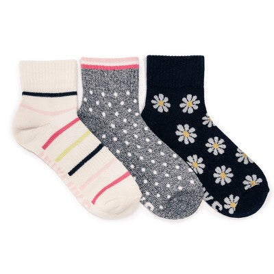  Muk Luks Women's 3 Pair Pack Quarter Crew Cotton Compression Socks