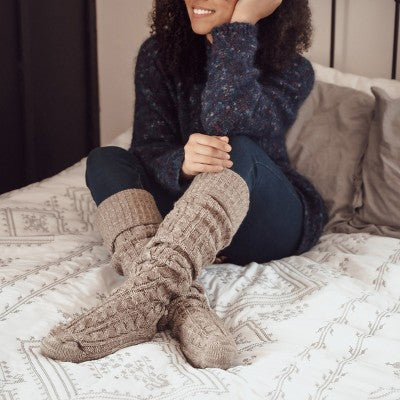  MUK LUKS Women's Cable Knit Over The Knee Socks - Driftwood/Pearl , OS (6 - 11)