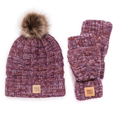  MUK LUKS Women'sPatch Beanie And Mitten Set-Water Color OS