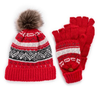  MUK LUKS Women's Mixed Yarn Beanie And Mitten Set