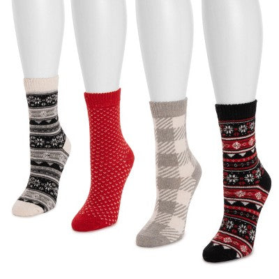  MUK LUKS Women's 4 Pack Holiday Boot Socks