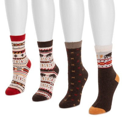  MUK LUKS Women's 4 Pack Holiday Boot Socks