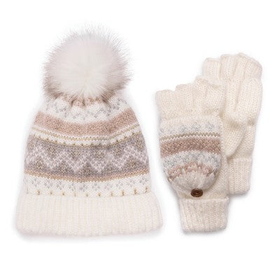  MUK LUKS Women's Mixed Yarn Beanie And Mitten Set