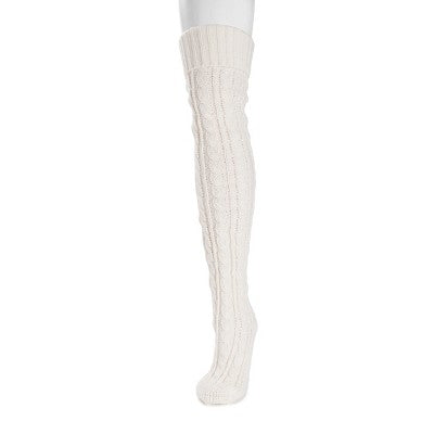  MUK LUKS Women's Cable Knit Over The Knee Socks - Ivory, OS (6 - 11)