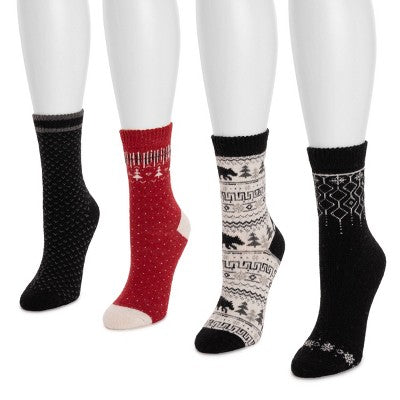  MUK LUKS Women's 4 Pack Holiday Boot Socks
